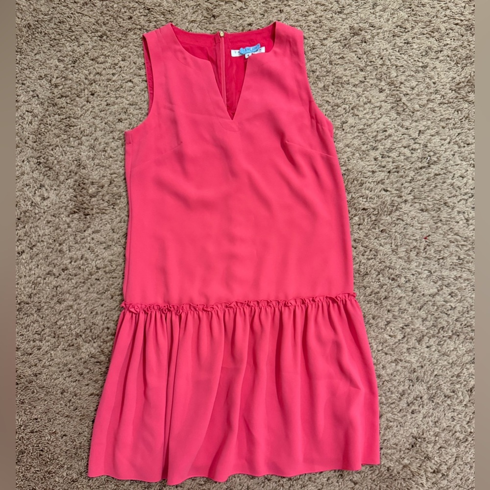 Trina Turk Yarrow Sleeveless Split Neck Drop Waist Flounce